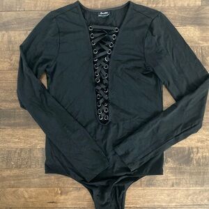 Bardot Black Lace-Up Long Sleeve Top/ Bodysuit